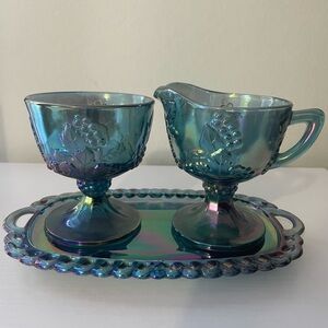 Vintage Carnival Glass Creamer and Sugar Set